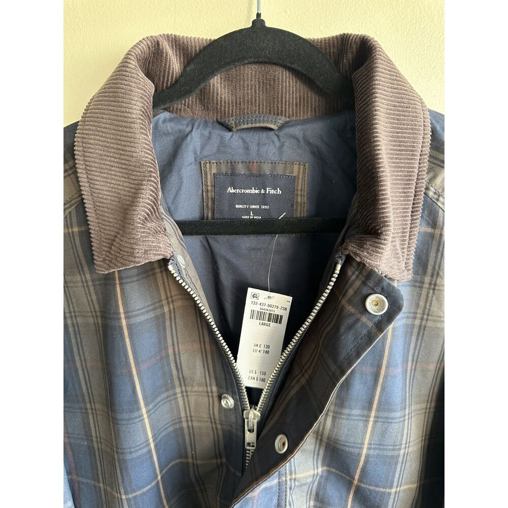 NWT Abercrombie & Fitch Waxed Cotton Barn Jacket Plaid Corduroy Collar Large - Picture 4 of 15